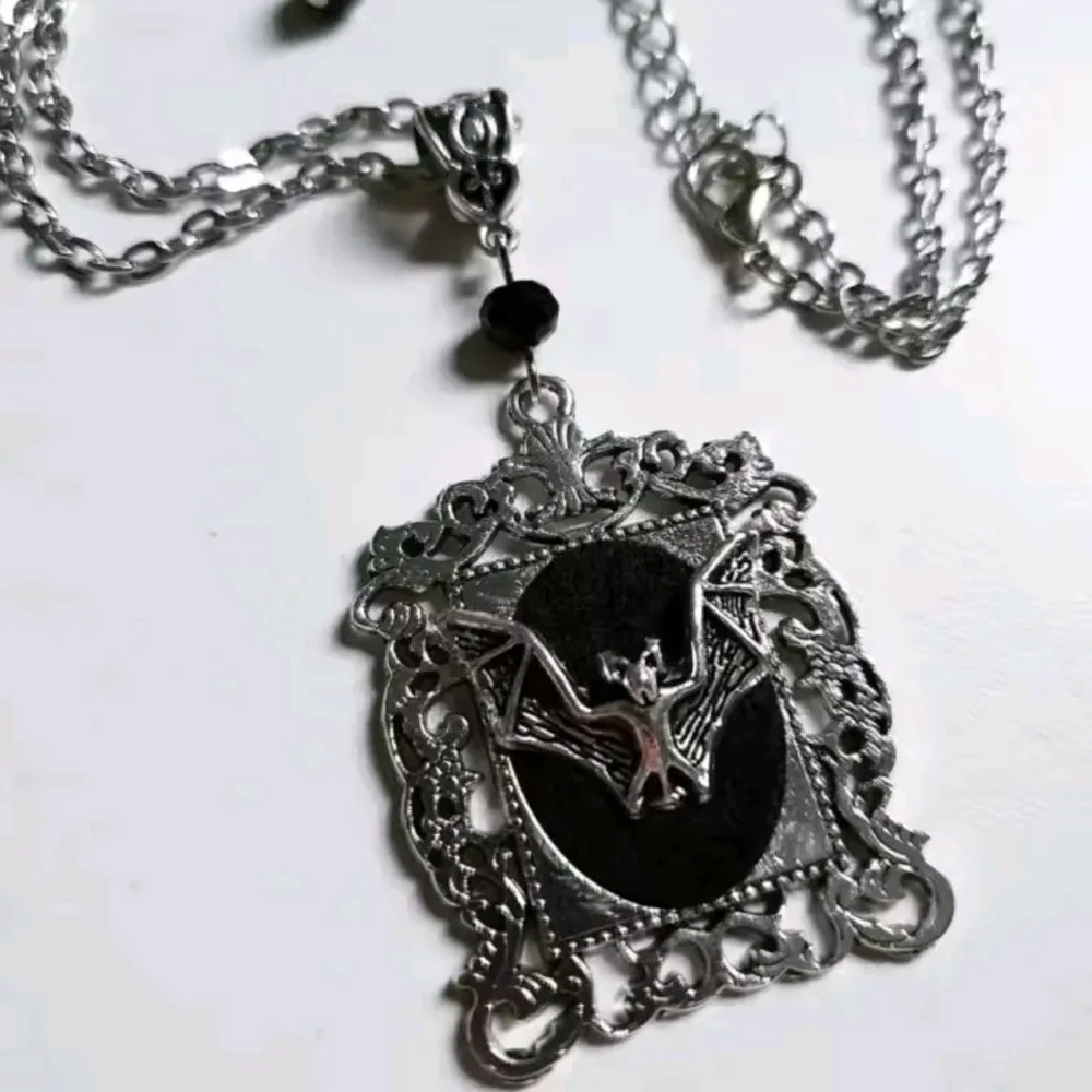 Silver and Black Pendant Necklace Unisex